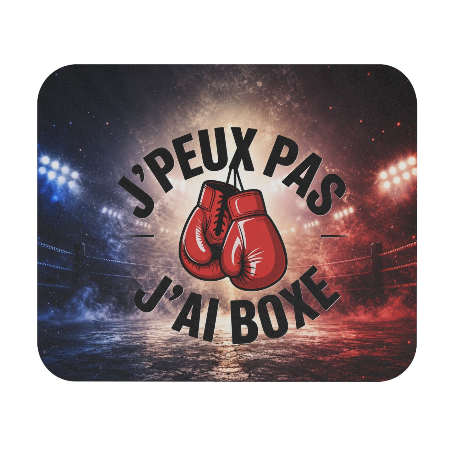 Tapis de Souris 22x18cm J’Peux Pas J’Ai Boxe – Gants de Boxe sur Ring – Cadeau Boxeur Homme Femme – Accessoire Bureau Gaming