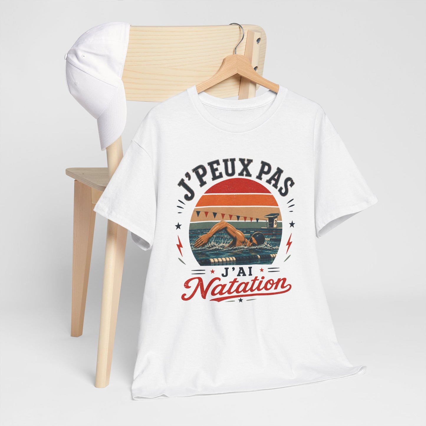 T-Shirt Homme – J’Peux Pas J’Ai Natation – Tee Shirt Nageur Piscine Crawl Entraînement Compétition Aquatique Sportif Cadeau Passion Sports Nautiques