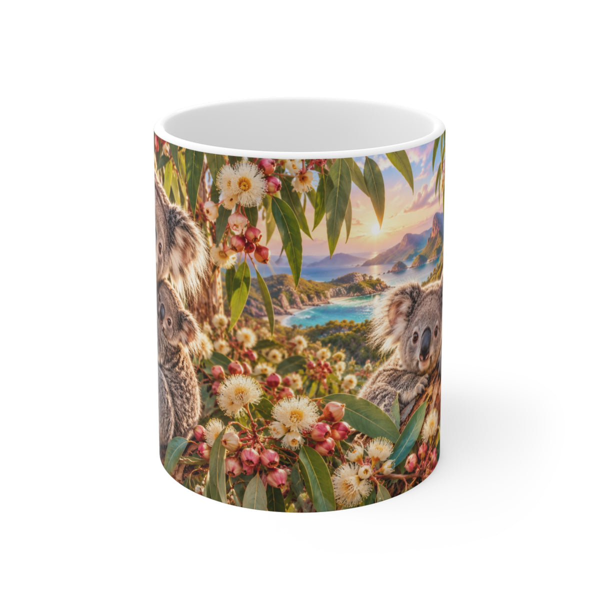 Mug Famille de Koalas dans les Eucalyptus – Tasse Animaux d’Australie avec Paysage Nature – Cadeau Original Amoureux des Koalas