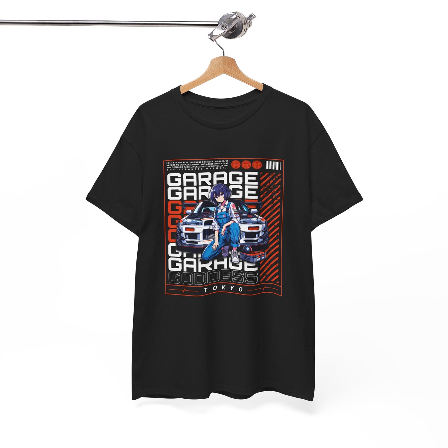 T-Shirt Femme Garage Goddess Tokyo – Tee Shirt JDM Anime Girl Voiture – Design Street Racing Japon Noir Cadeau Passion Auto