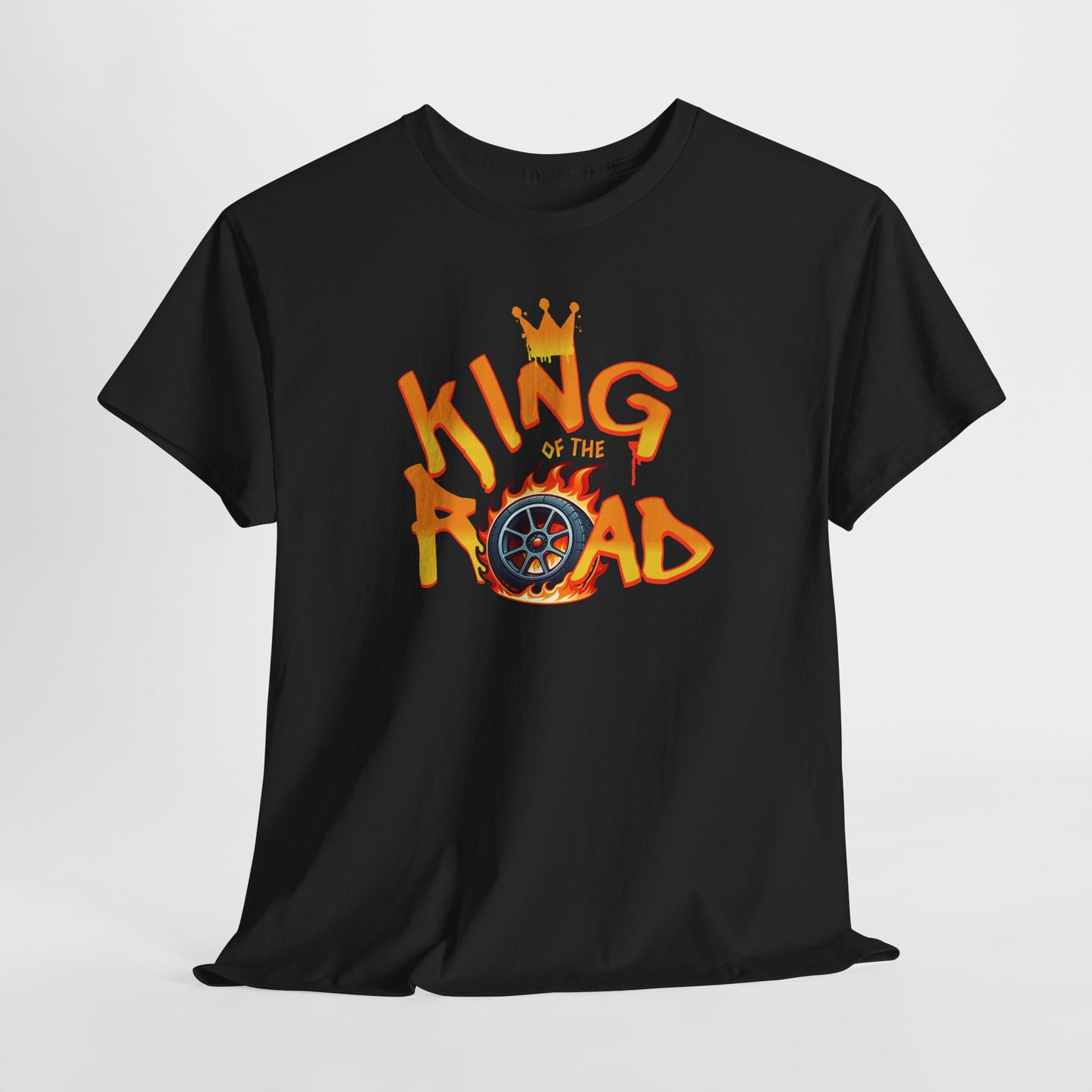 T-Shirt King of the Road Homme Femme – Tee Shirt Voiture Racing Flamme – Cadeau Passion Auto Noir Blanc Gris