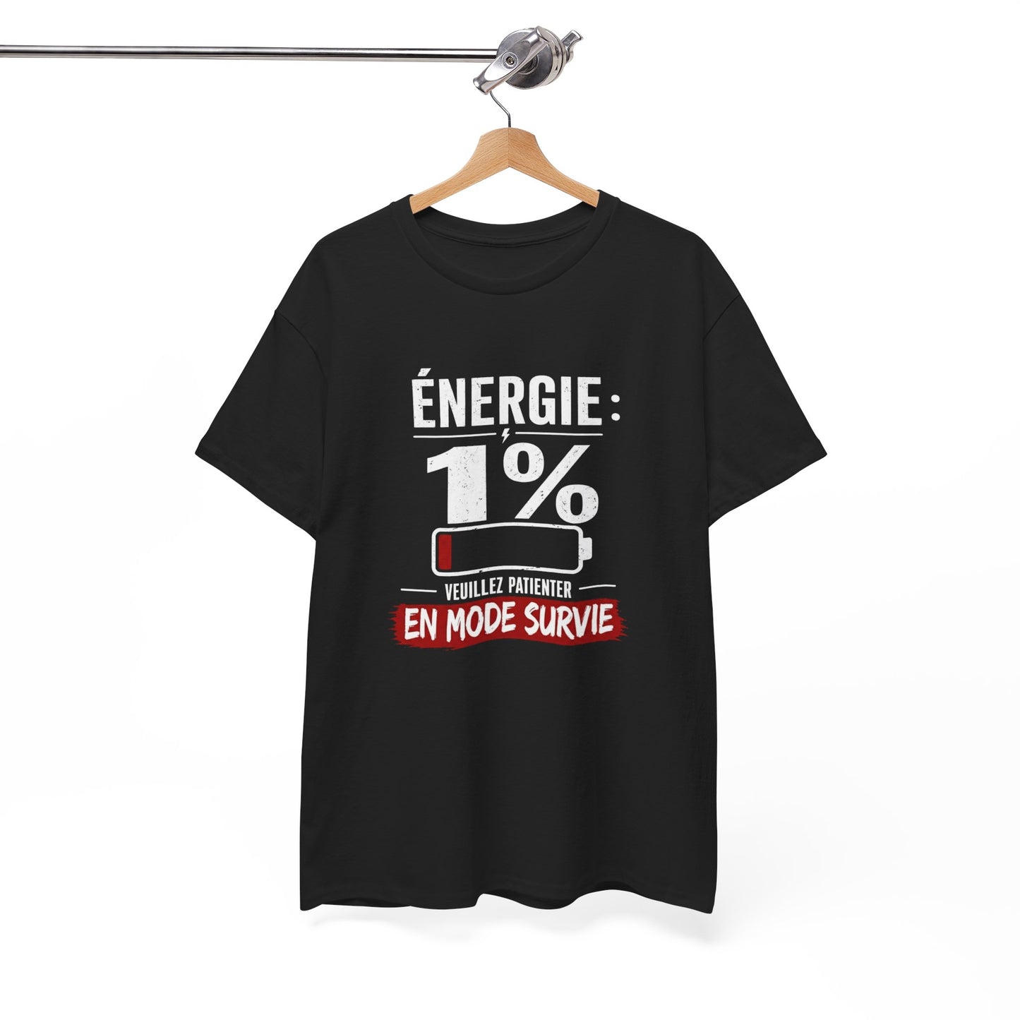 T-Shirt Humour Fatigue – Énergie 1% Mode Survie – Tee Shirt Drôle Adulte Manque de Sommeil Travail Idée Cadeau