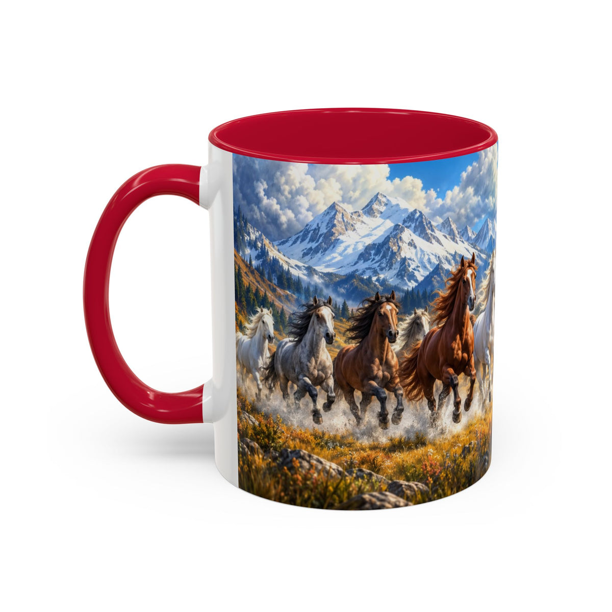 Mug Chevaux au Galop dans les Montagnes – Tasse Paysage Nature avec Troupeau de Chevaux – Cadeau Original Amoureux des Chevaux