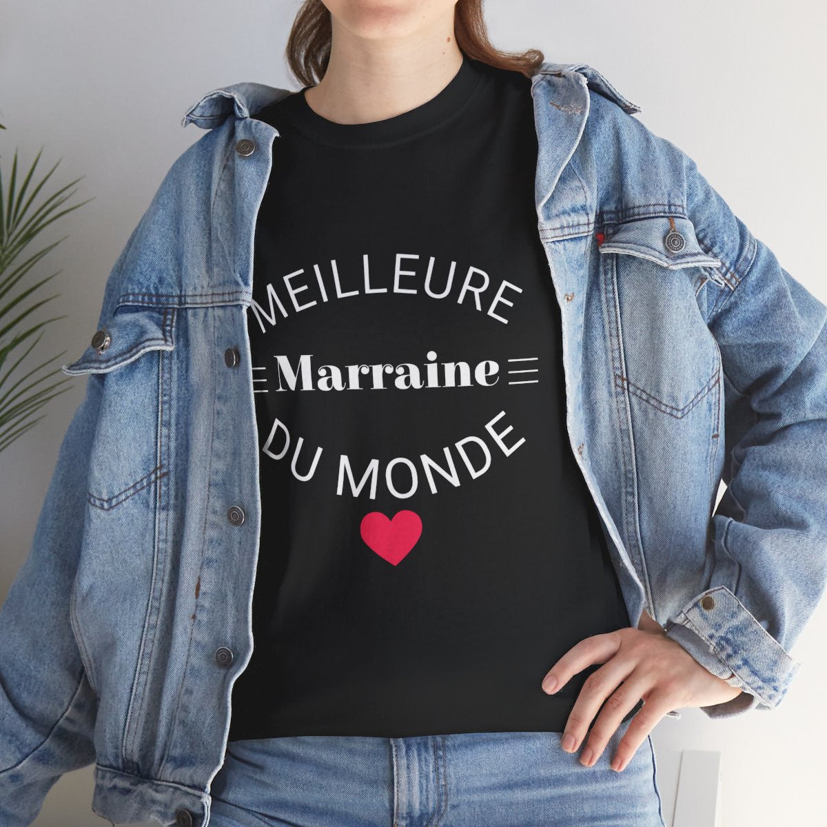 Tee shirt Noir Femme Meilleur marraine du monde idée cadeau amour love coeur
