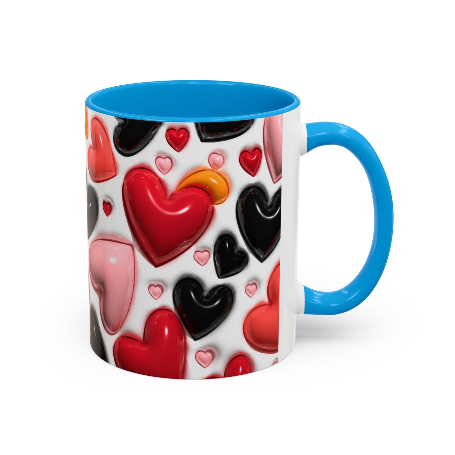 Mug Love Cœurs – Tasse Romantique Motif Cœurs Rouges Roses Noirs – Cadeau Couple Amour Saint Valentin Femme Homme Céramique 325ml