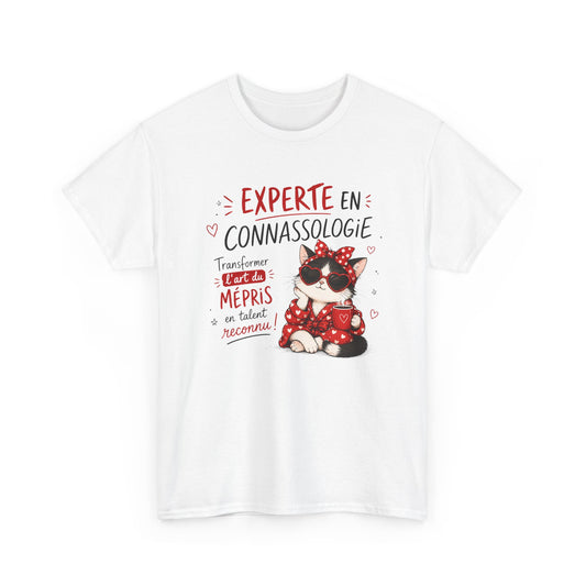 Tee-Shirt Experte en Connassologie – Cadeau Humour Femme Chat Sarcastique Drôle