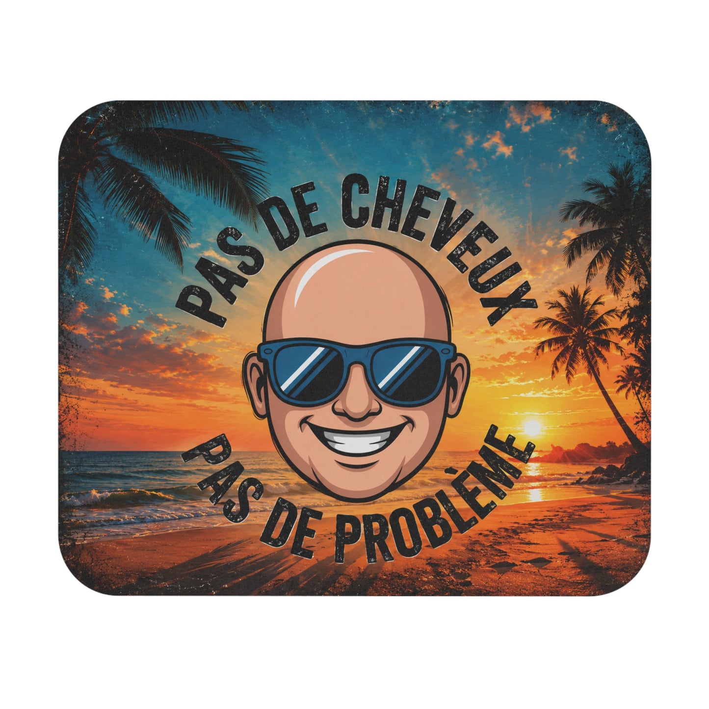 Tapis de Souris 22x18 Humour Chauve Homme – Pas De Cheveux Pas De Problème – Cadeau Homme Chauve Drôle – Design Plage Tropicale Vintage Bureau