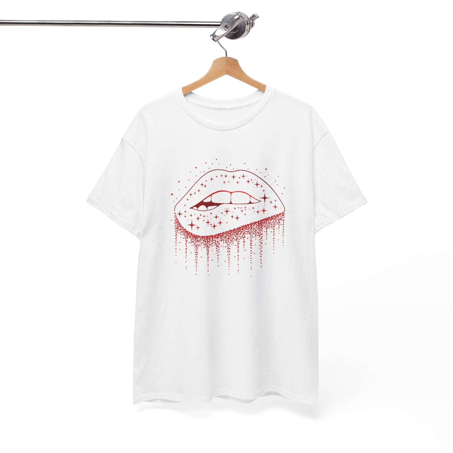 Tee Shirt Femme Lèvres Rouges Glamour Bouche Scintillante Brillante Style Féminin Élégant Original Cadeau