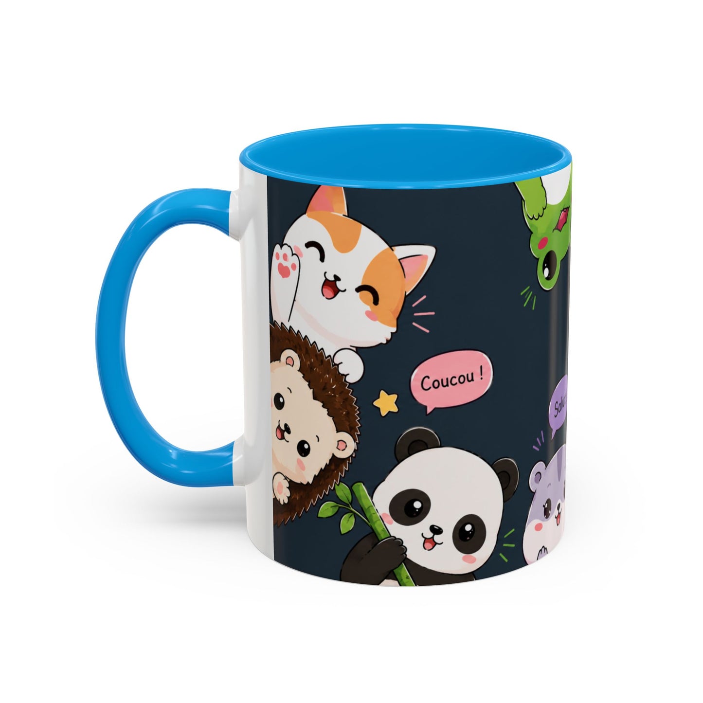 Tasse Kawaii Animaux Mignons – Mug Cute avec Chat Panda Lapin Renard et Messages Bonjour – Style Japonais 325ml