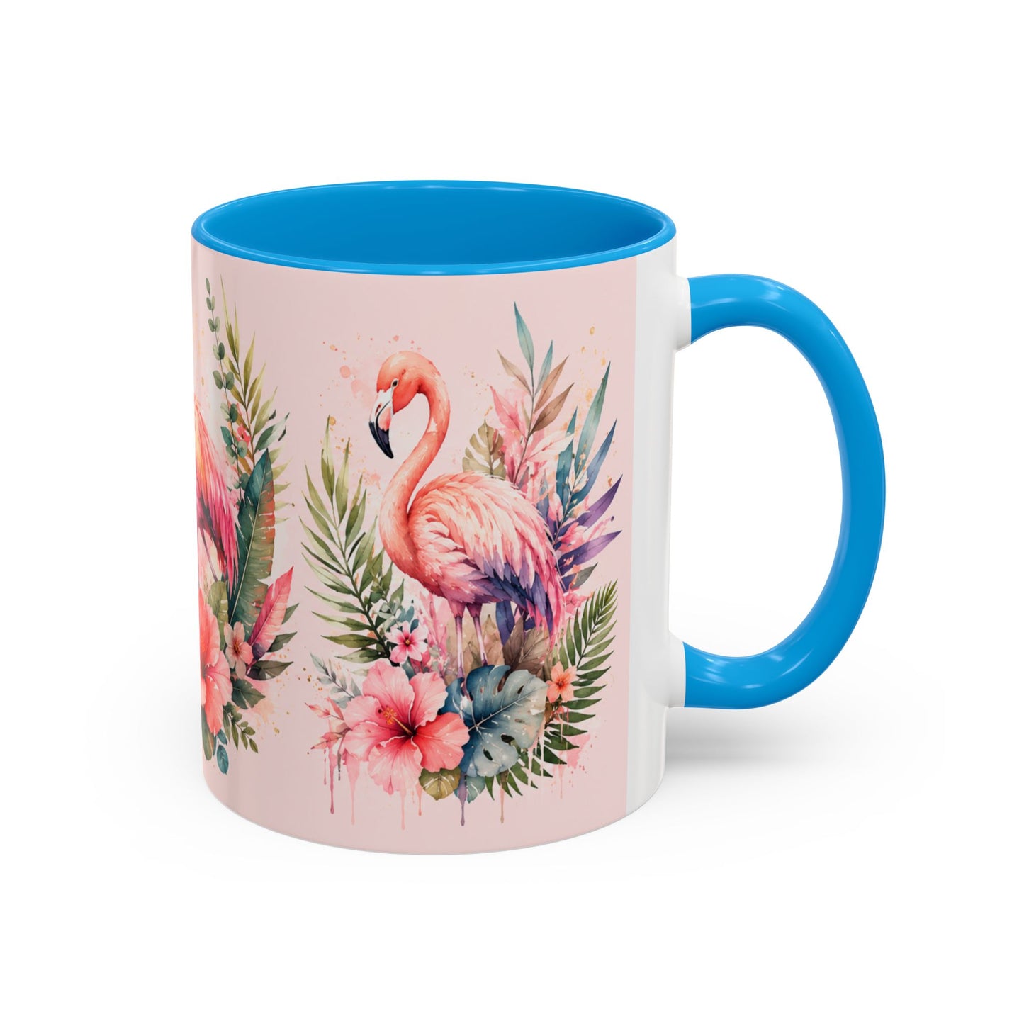 Tasse Flamant Rose Tropical – Mug Floral Aquarelle Rose Pastel – Cadeau Femme Nature 325ml