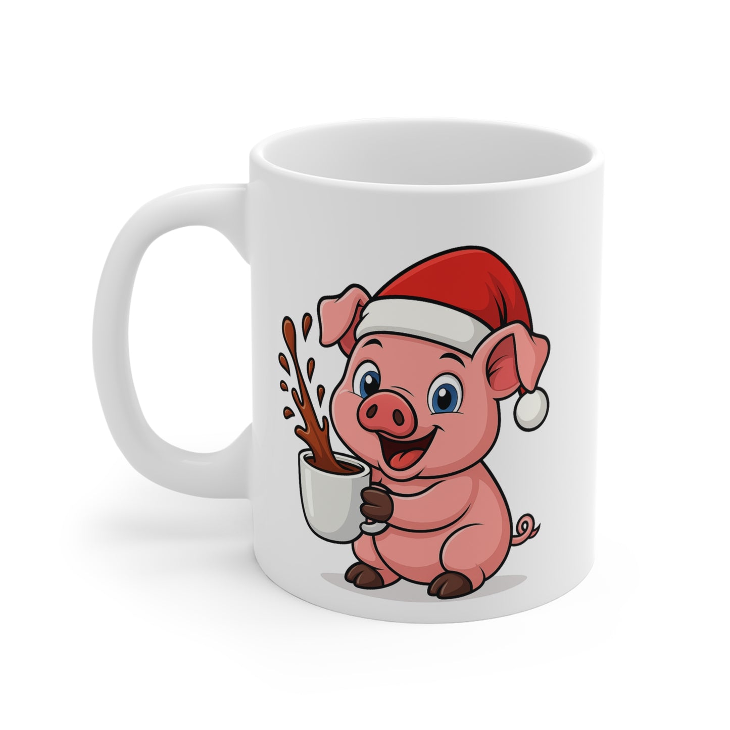 Mug Cochon Noël 325ml – Tasse Céramique Mignonne avec Bonnet Rouge – Cadeau Fêtes Original Micro-