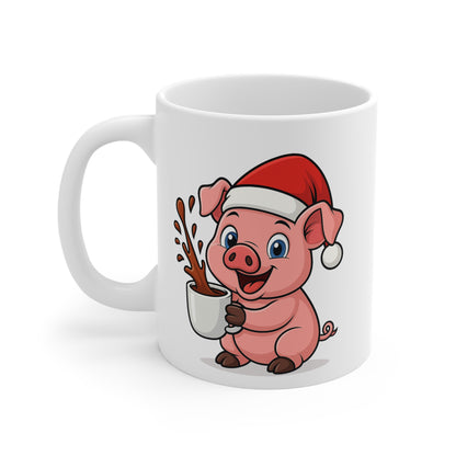 Mug Cochon Noël 325ml – Tasse Céramique Mignonne avec Bonnet Rouge – Cadeau Fêtes Original Micro-