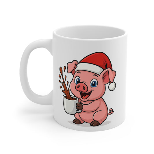 Mug Cochon Noël 325ml – Tasse Céramique Mignonne avec Bonnet Rouge – Cadeau Fêtes Original Micro-