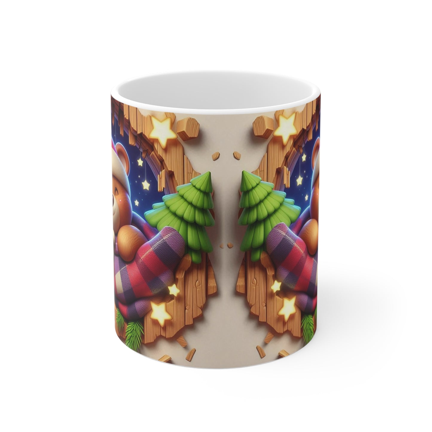 Tasse Ourson de Noël – Mug Céramique 325ml – Cadeau Hiver Cocooning avec Doudou Renne
