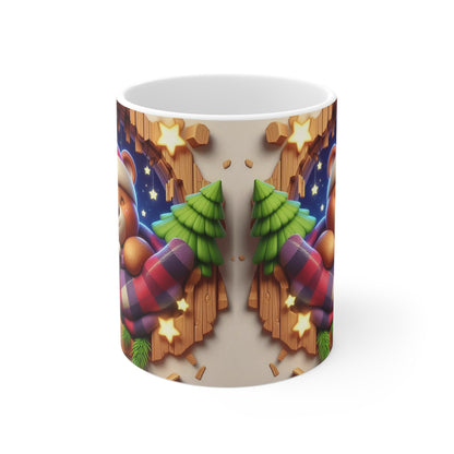 Tasse Ourson de Noël – Mug Céramique 325ml – Cadeau Hiver Cocooning avec Doudou Renne
