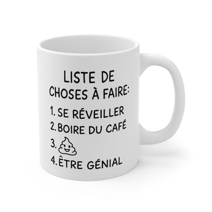 Tasse Céramique 325ml “Liste de Choses à Faire” – Mug Humour Café Emoji – Cadeau Drôle