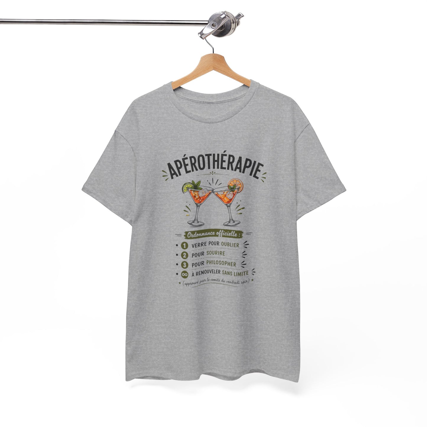 T-Shirt Apérothérapie Homme Femme – Tee Shirt Humour Apéro Cocktail – Cadeau Drôle Soirée Amis Weekend Noir Blanc Gris