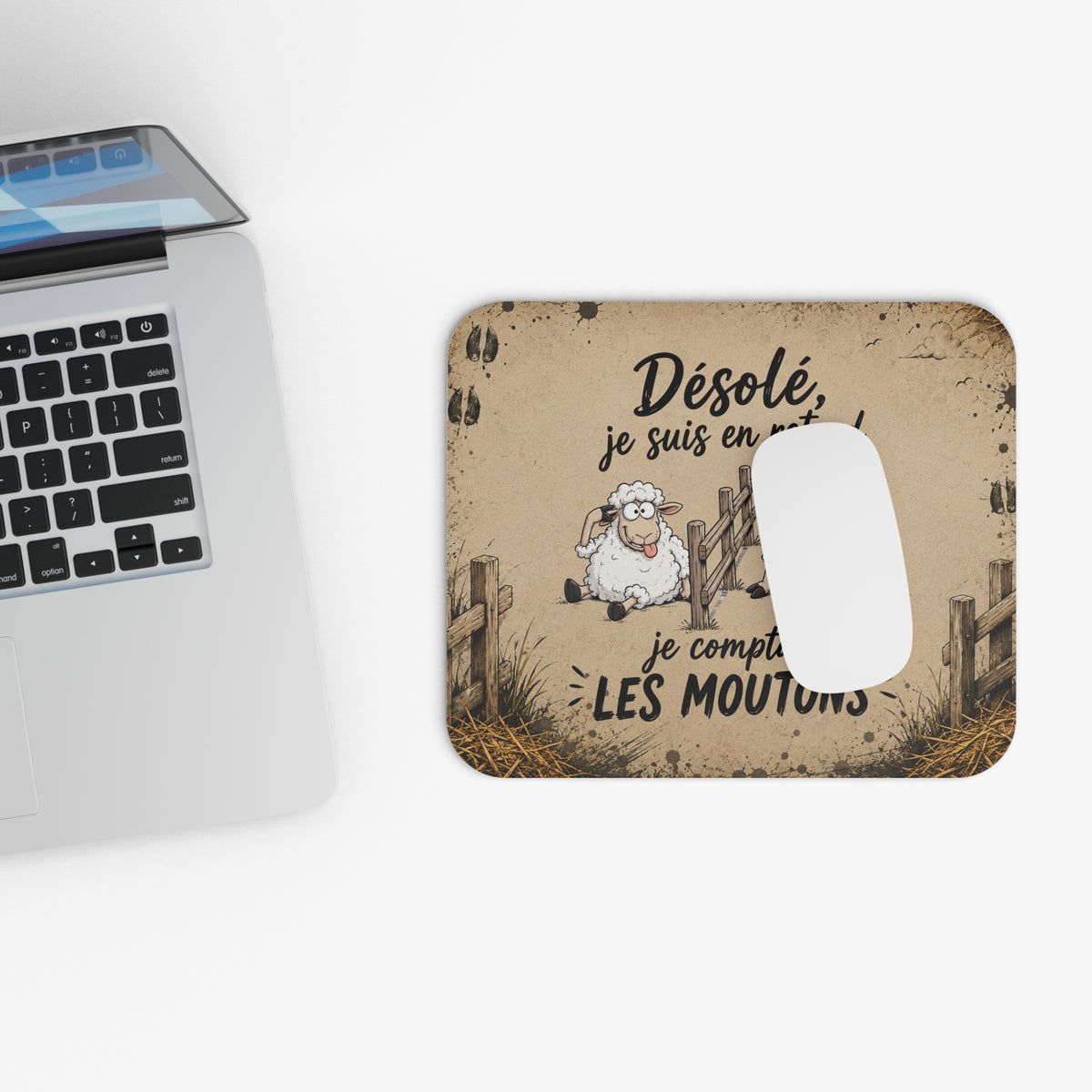 Tapis de Souris Désolé Je Suis en Retard Je Comptais les Moutons – Humour Mouton – Cadeau Drôle Homme et Femme
