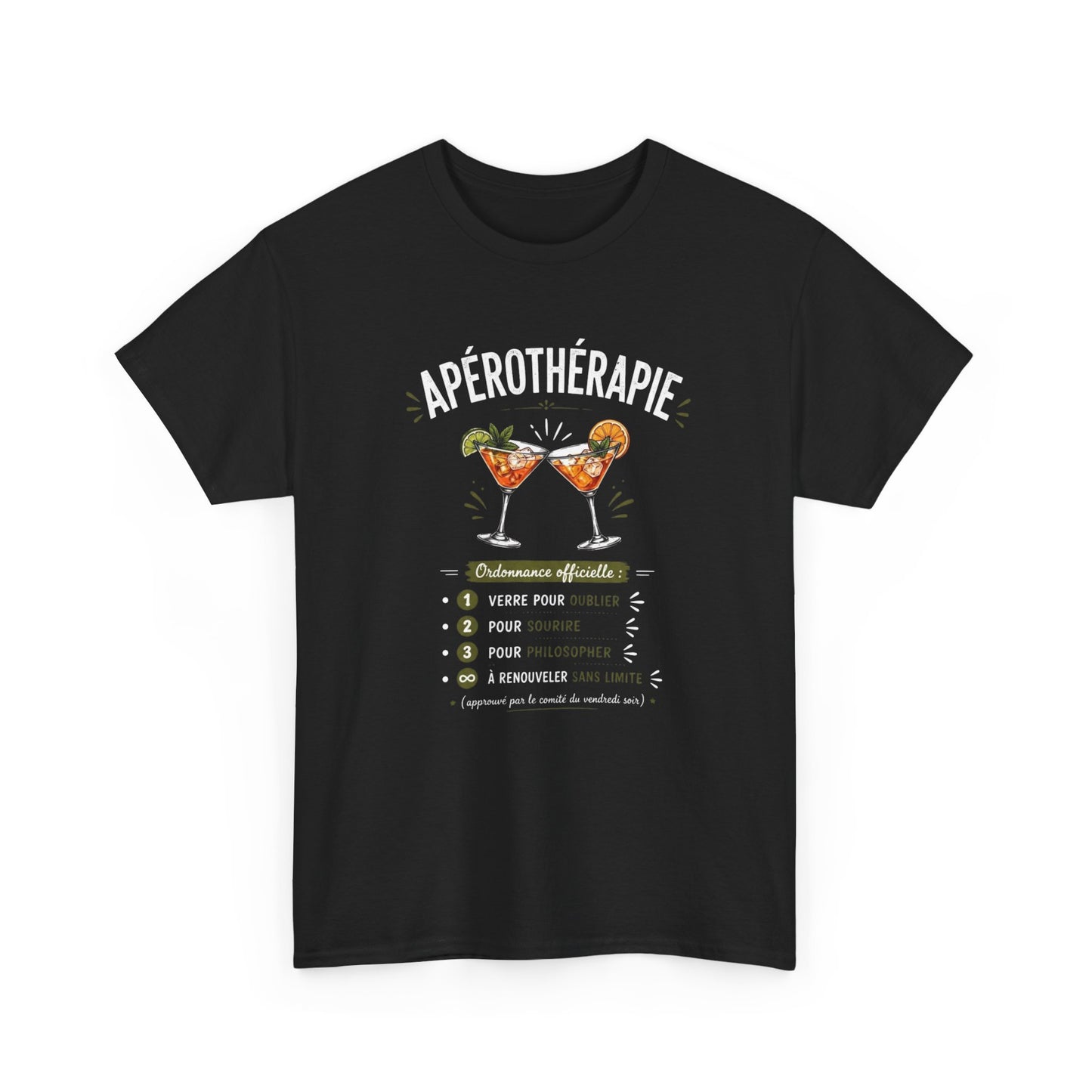 T-Shirt Apérothérapie Homme Femme – Tee Shirt Humour Apéro Cocktail – Cadeau Drôle Soirée Amis Weekend Noir Blanc Gris