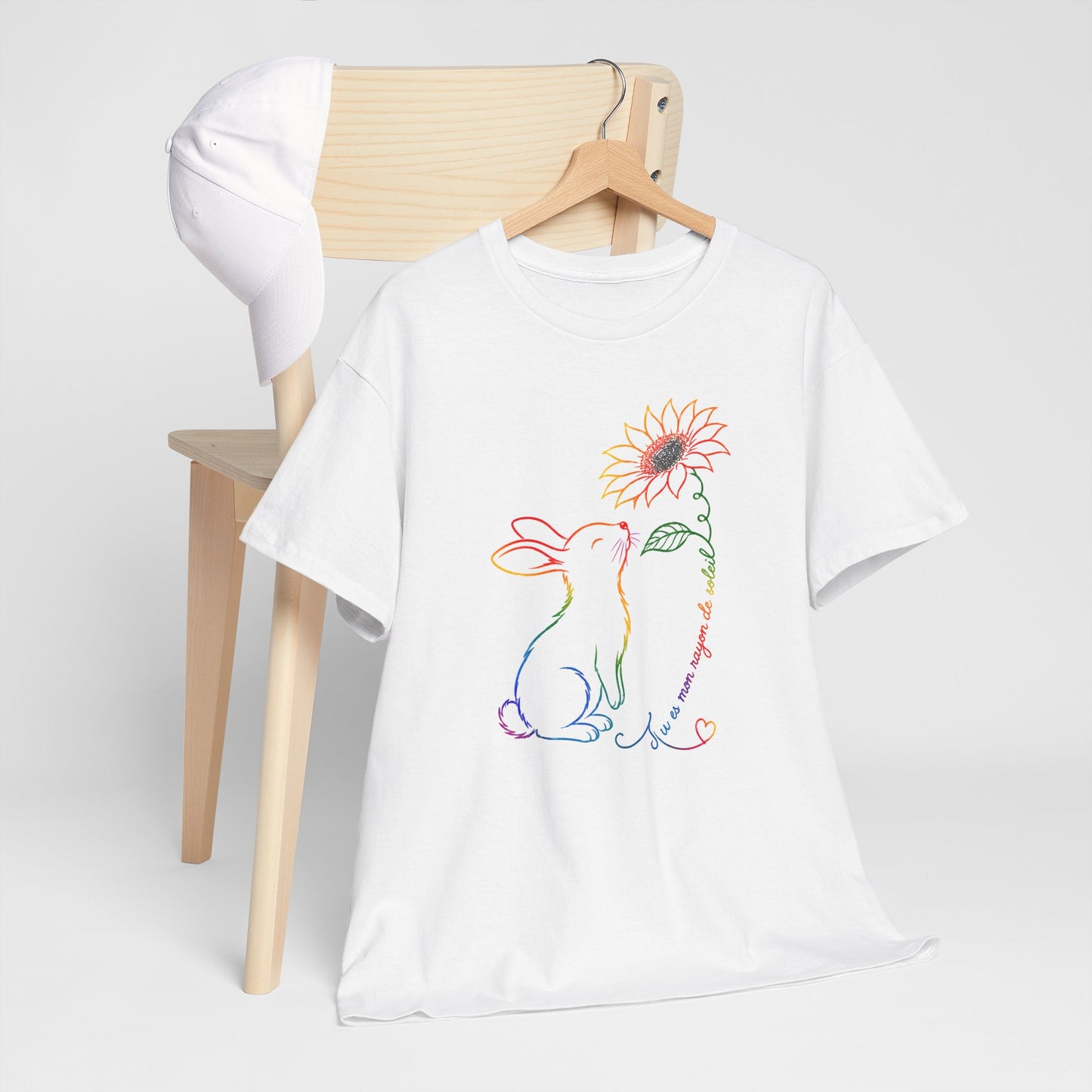 Tee Shirt Femme Lapin Tournesol Multicolore Fleur Nature Animal Mignon Cadeau Original