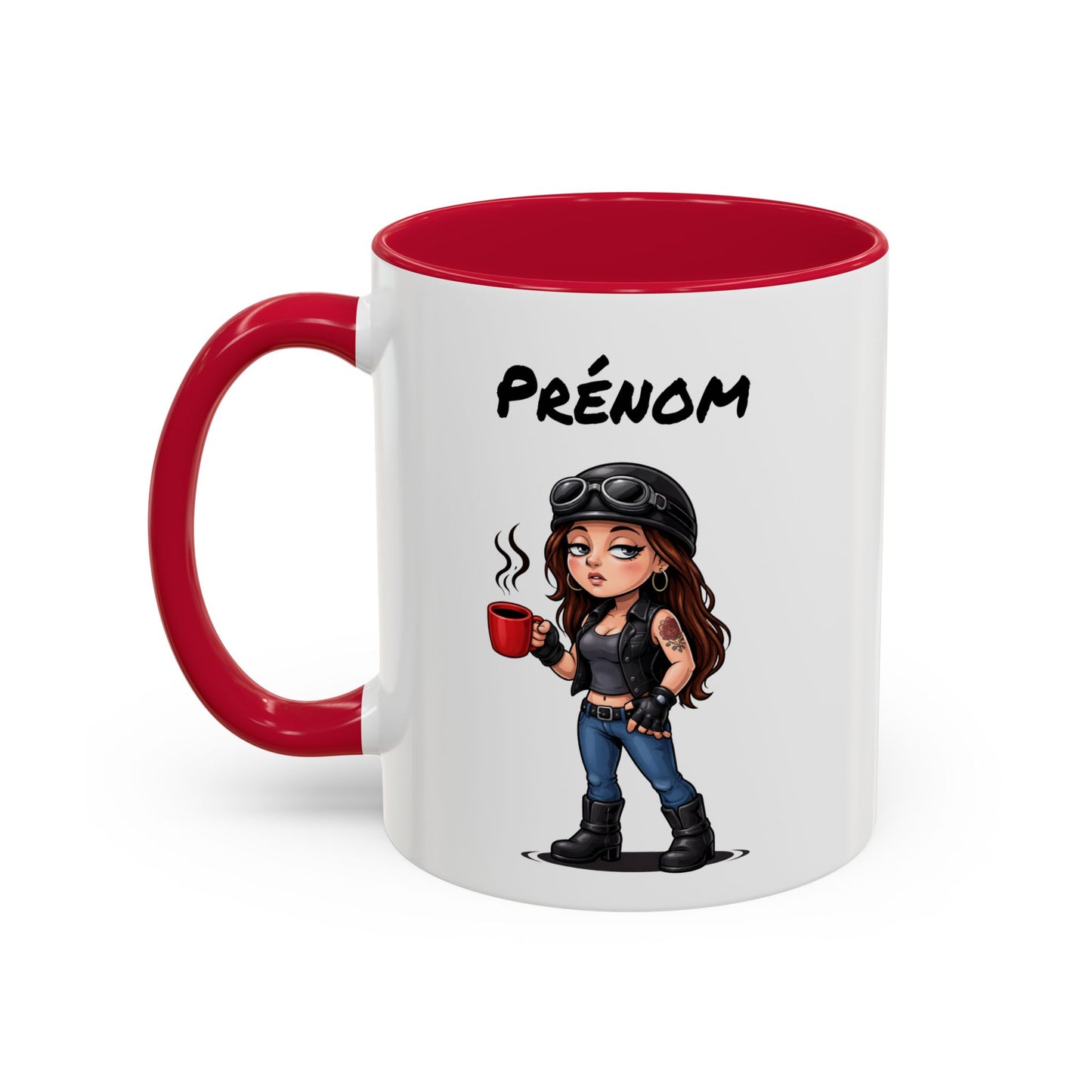 Tasse Motarde avec Café – Mug Femme Biker Style Rock – Illustration Motarde Casque Moto 325ml