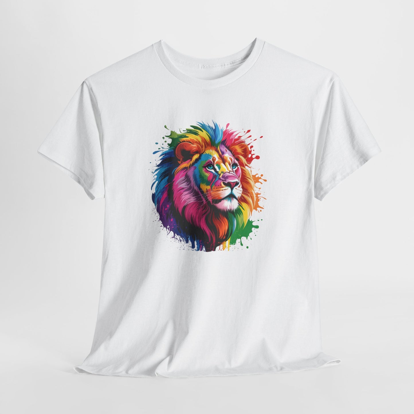 T-Shirt Lion Multicolore Style Peinture – Tee Shirt Animal Sauvage Artistique – Cadeau Lion Coloré Tendance Noir Blanc Gris