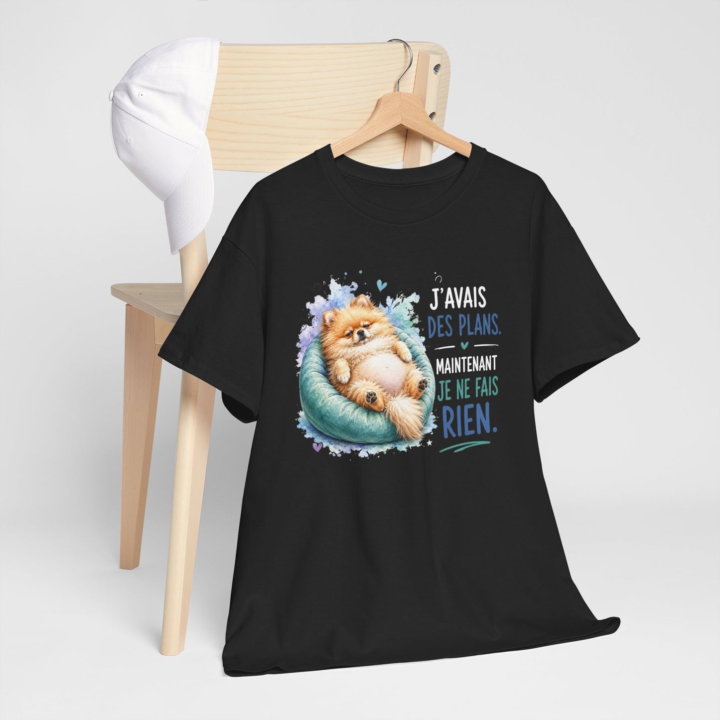 Tee-Shirt Humour Homme et Femme – Spitz Nain Chien Drôle Fatigué Paresse – Idée Cadeau Original Anniversaire