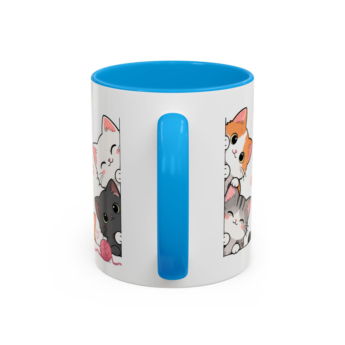 Mug Chats Mignons et Colorés – Tasse avec Petits Chats, Cœurs, Papillons et Pelote de Laine – Cadeau Original Amoureux des Chats
