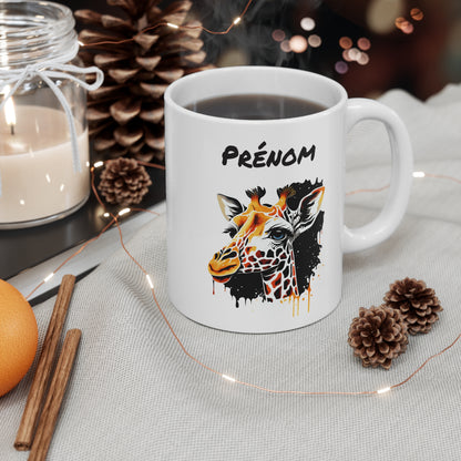 Mug Personnalisé Girafe Artistique 325ml – Tasse Céramique Prénom Animal Sauvage Design Moderne – Cadeau Original