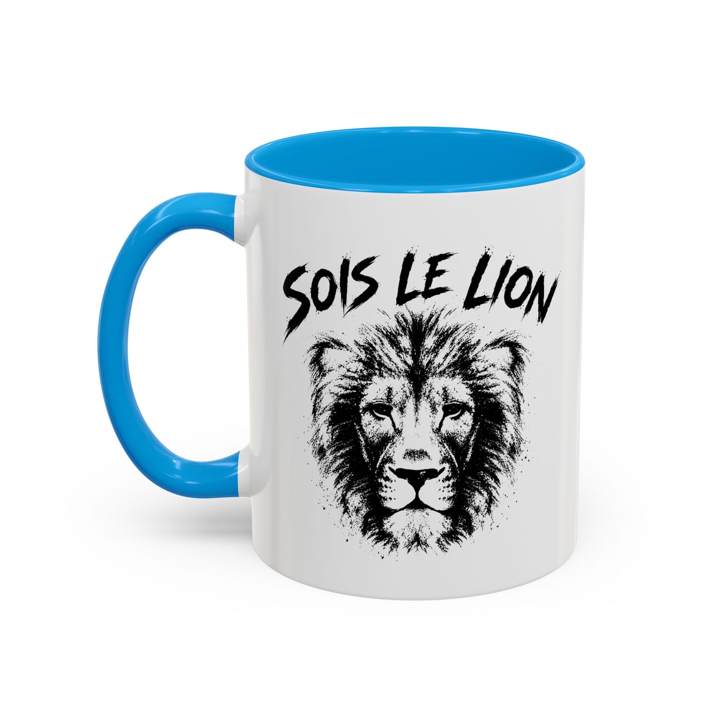 Mug Lion Motivant – Tasse Animaux Sauvages – Cadeau Original Homme et Femme, Courage Force Caractère Noir Bleu Rouge