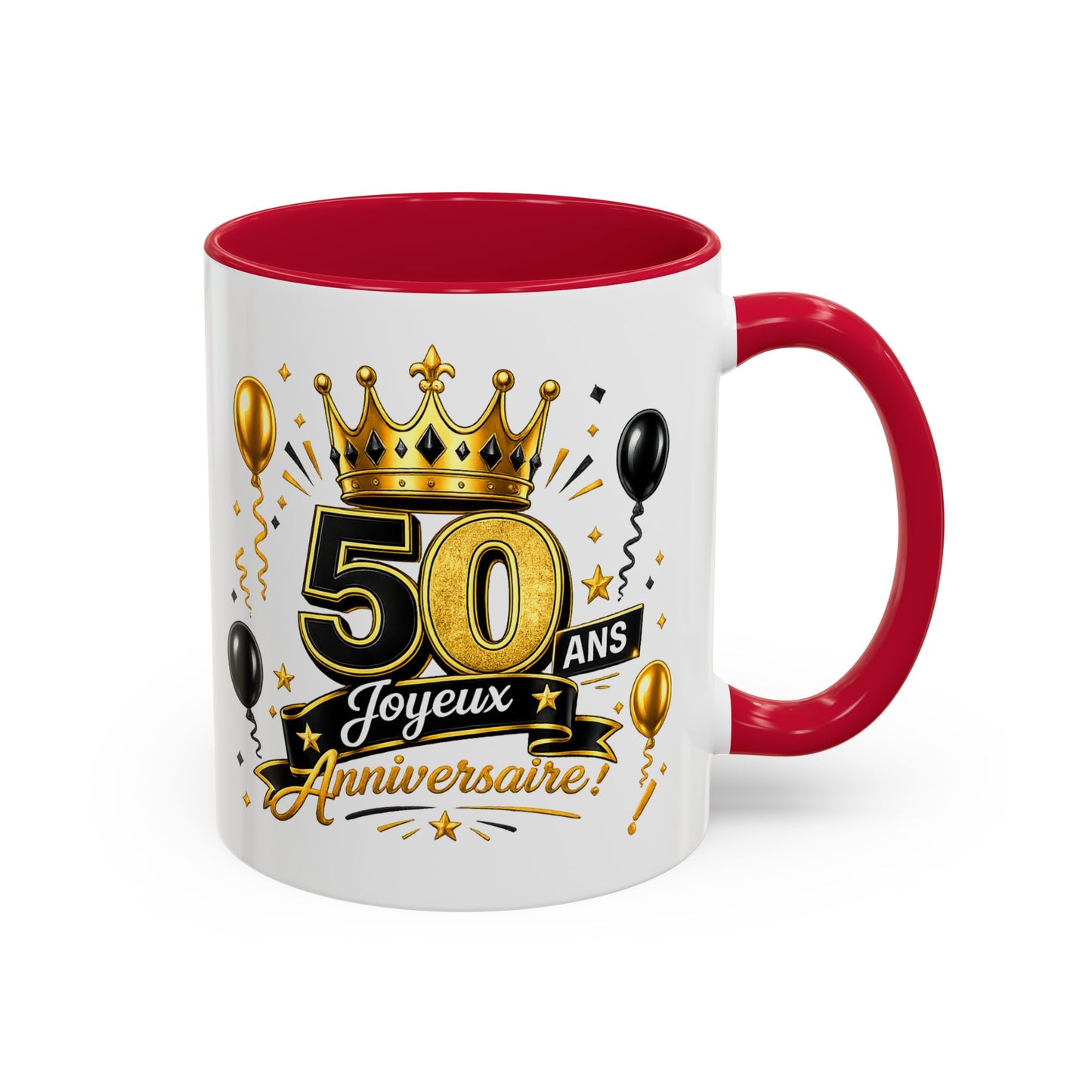 Mug Joyeux 50 Ans – Tasse Anniversaire 50 Ans – Cadeau Original pour Femme Homme – Idée Cadeau 50e Anniversaire Noir Bleu Rouge