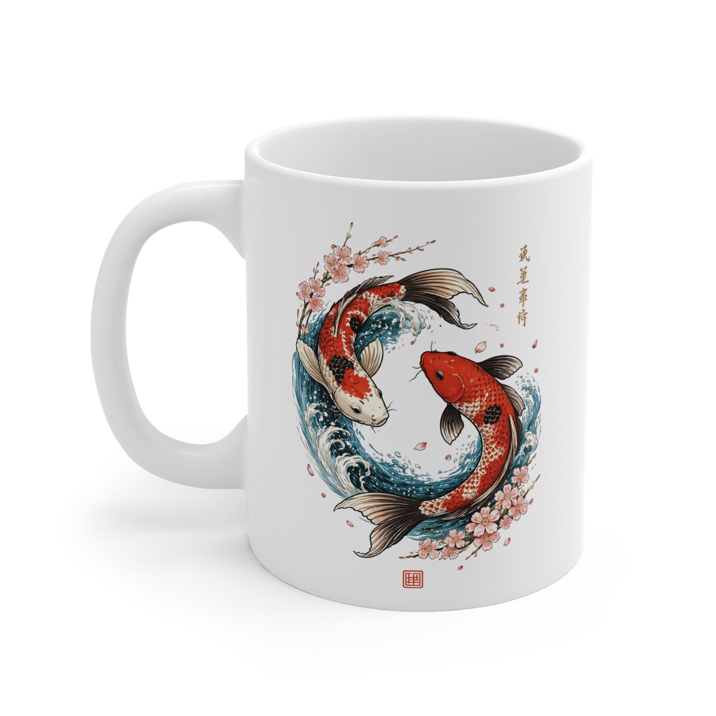 Mug Carpes Koi Japonaises – Tasse Art Japonais Yin Yang – Fleurs de Cerisier – Cadeau Zen et Nature 325 ml
