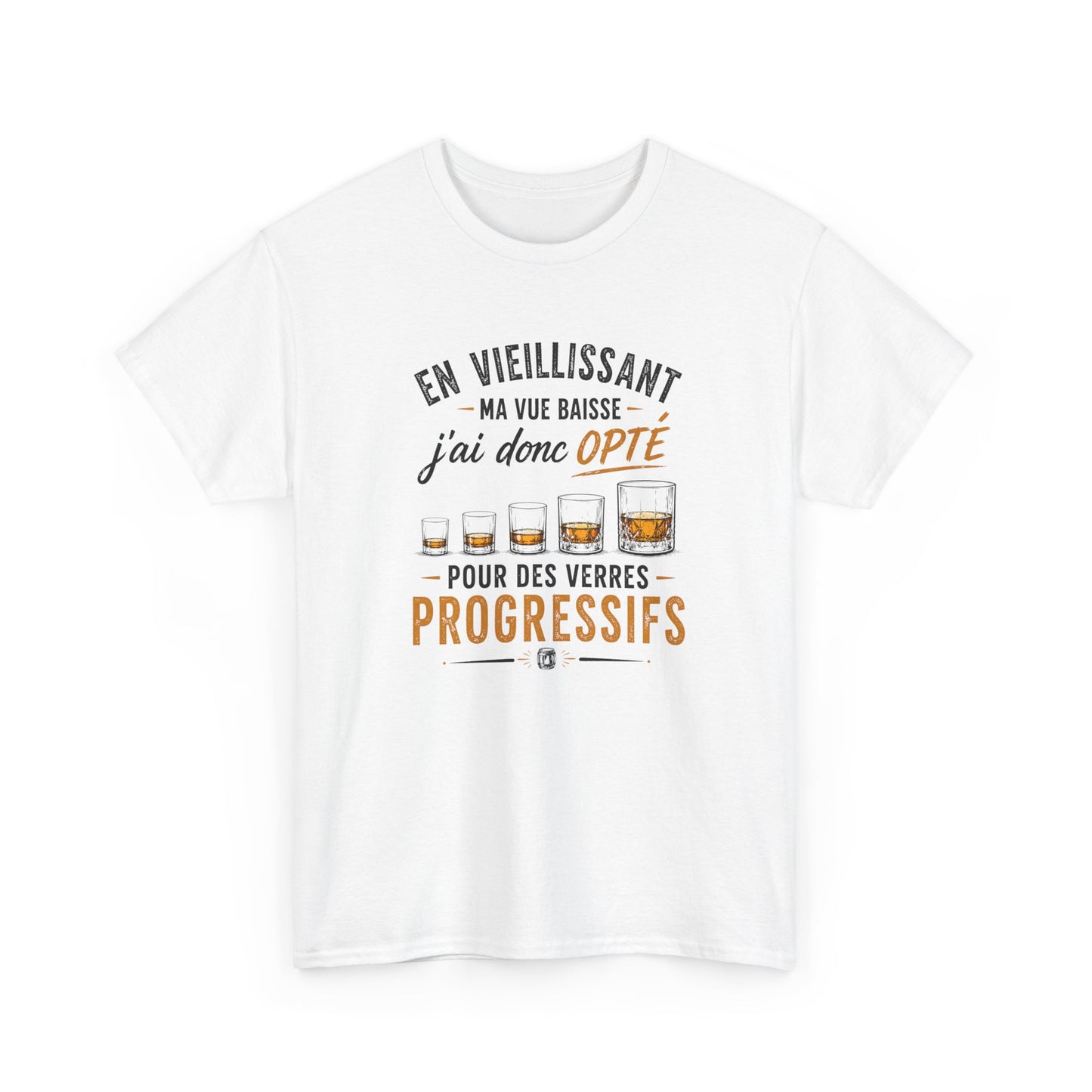 T-Shirt Humour Whisky Verres Progressifs – Tee Shirt Drôle Apéro Alcool Citation Amusante Adulte – Cadeau Ami Amateur Whisky Noir Blanc Gris