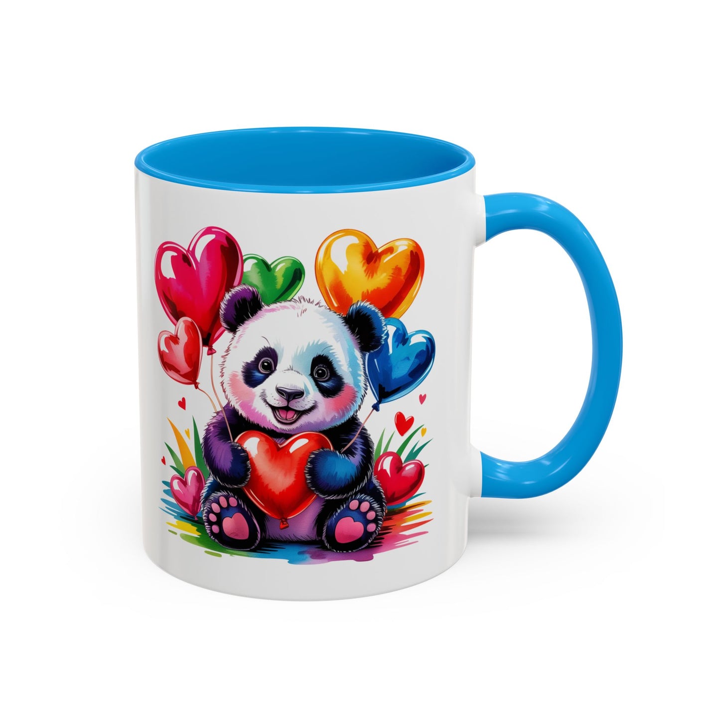 Mug Panda Kawaii avec Ballons Cœur Colorés – Tasse Mignonne Cadeau Original Amoureux des Animaux – Céramique 325ml