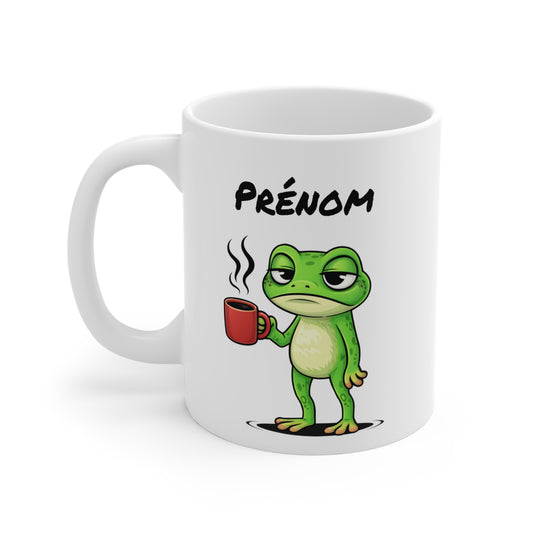 Mug Grenouille Fatiguée Personnalisable 325ml – Tasse Café Humour Animal Drôle Réveil Difficile Travail Bureau
