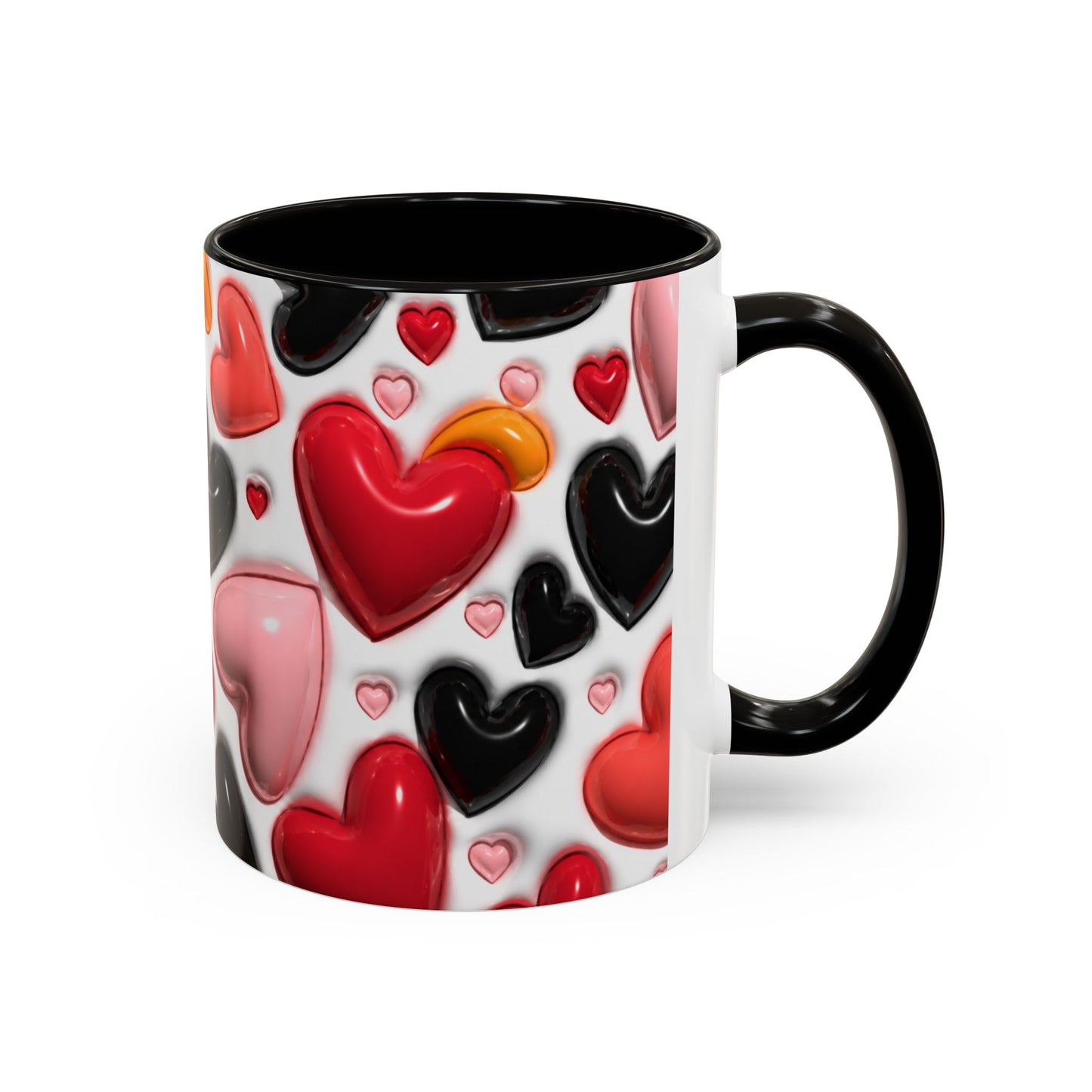 Mug Love Cœurs – Tasse Romantique Motif Cœurs Rouges Roses Noirs – Cadeau Couple Amour Saint Valentin Femme Homme Céramique 325ml