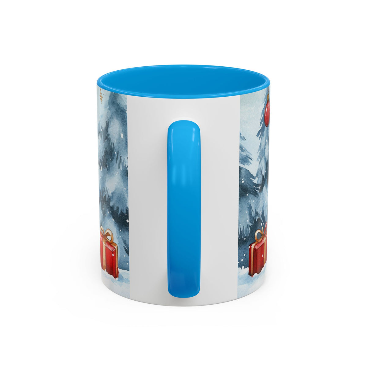 Mug Lapin de Noël avec Cadeaux – Tasse Hiver Sapins Enneigés Style Aquarelle – Cadeau de Noël Homme Femme noir bleu rouge