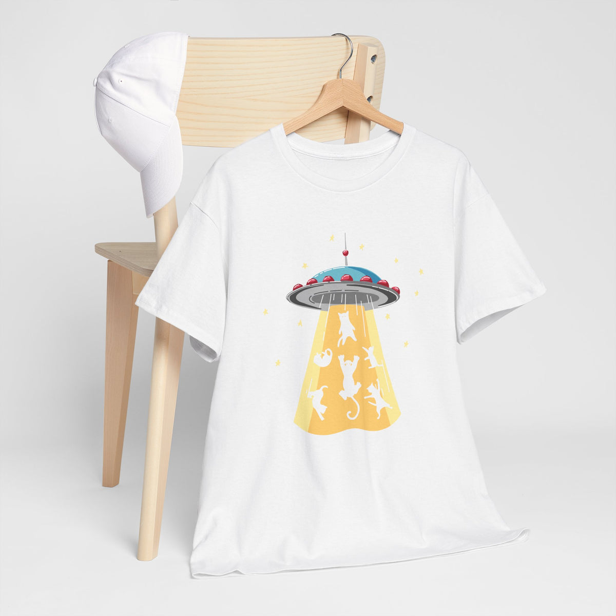 Tee Shirt Chat Homme Femme – OVNI Extraterrestre Espace – Idée Cadeau Amoureux des Chats Humour Science-Fiction