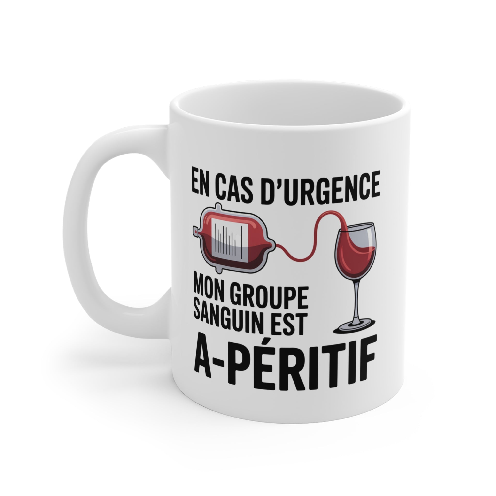 Tasse Humour Apéro Vin – “Mon Groupe Sanguin est Apéritif” – Mug Drôle Vin Rouge Cadeau Ami 325ml