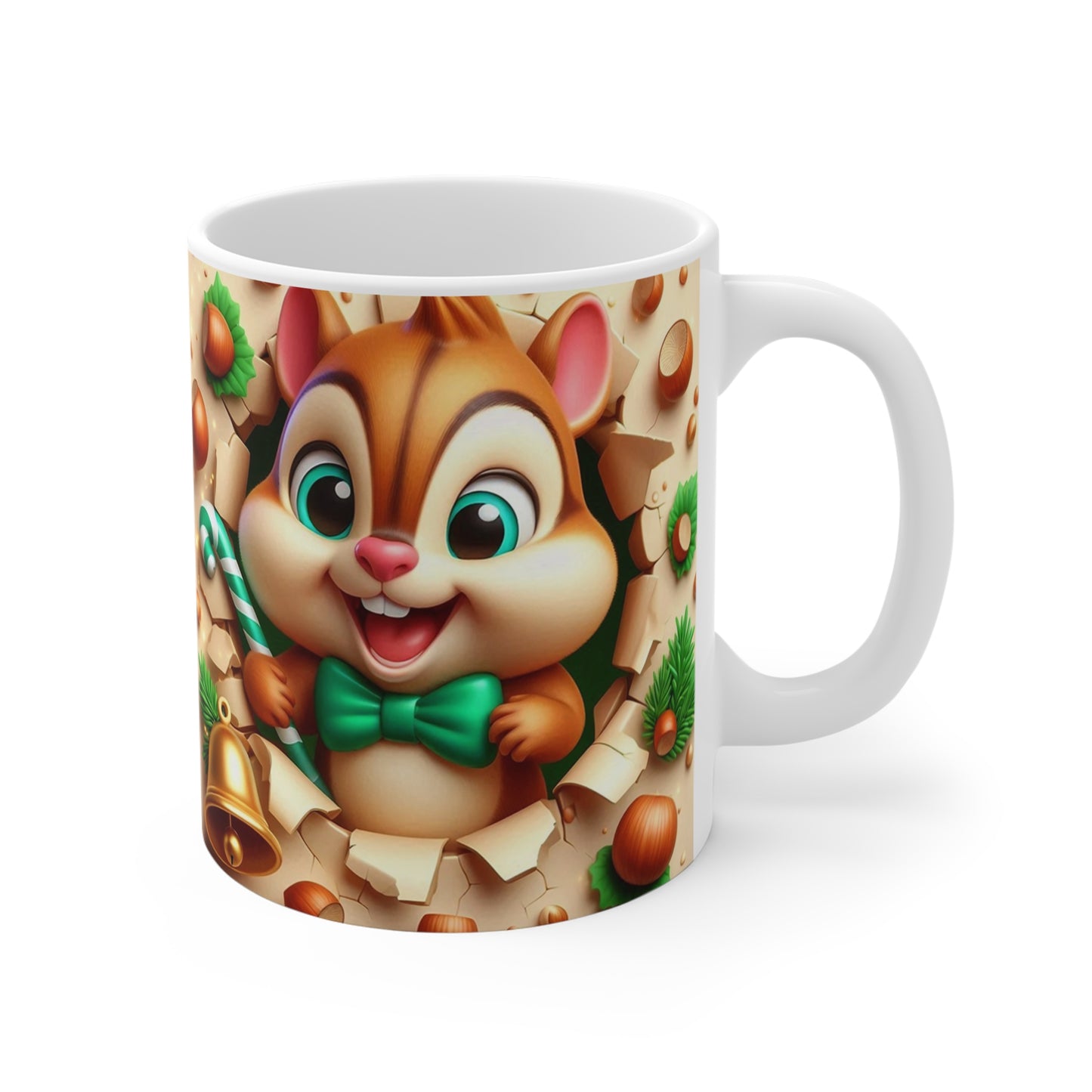 Tasse Écureuil Noël – Mug Céramique 325ml – Cadeau Festif Hiver Animaux Mignons