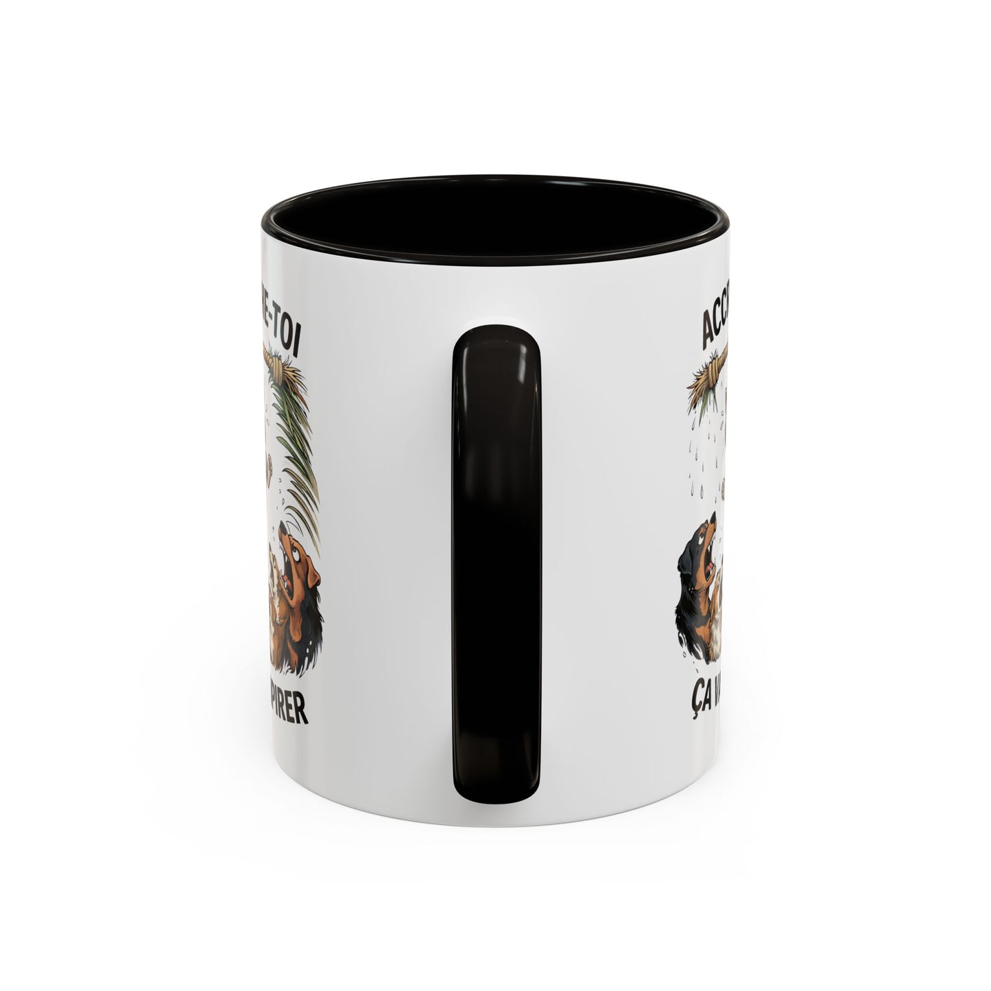 Tasse Humour Chat Suspendu avec Chiens – Accroche-Toi Ça Va Empirer – Mug Drôle Animaux Cadeau Collègue – Céramique 325ml