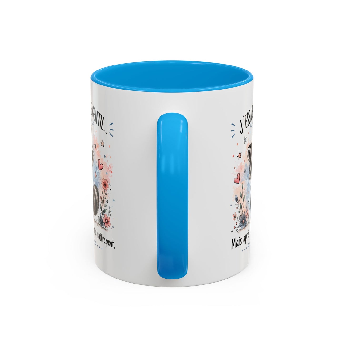 Tasse Raton Laveur Drôle Homme Femme – Mug J'essaie d'être gentil mais après les gens vous rattrapent – Cadeau Humour 325 ml