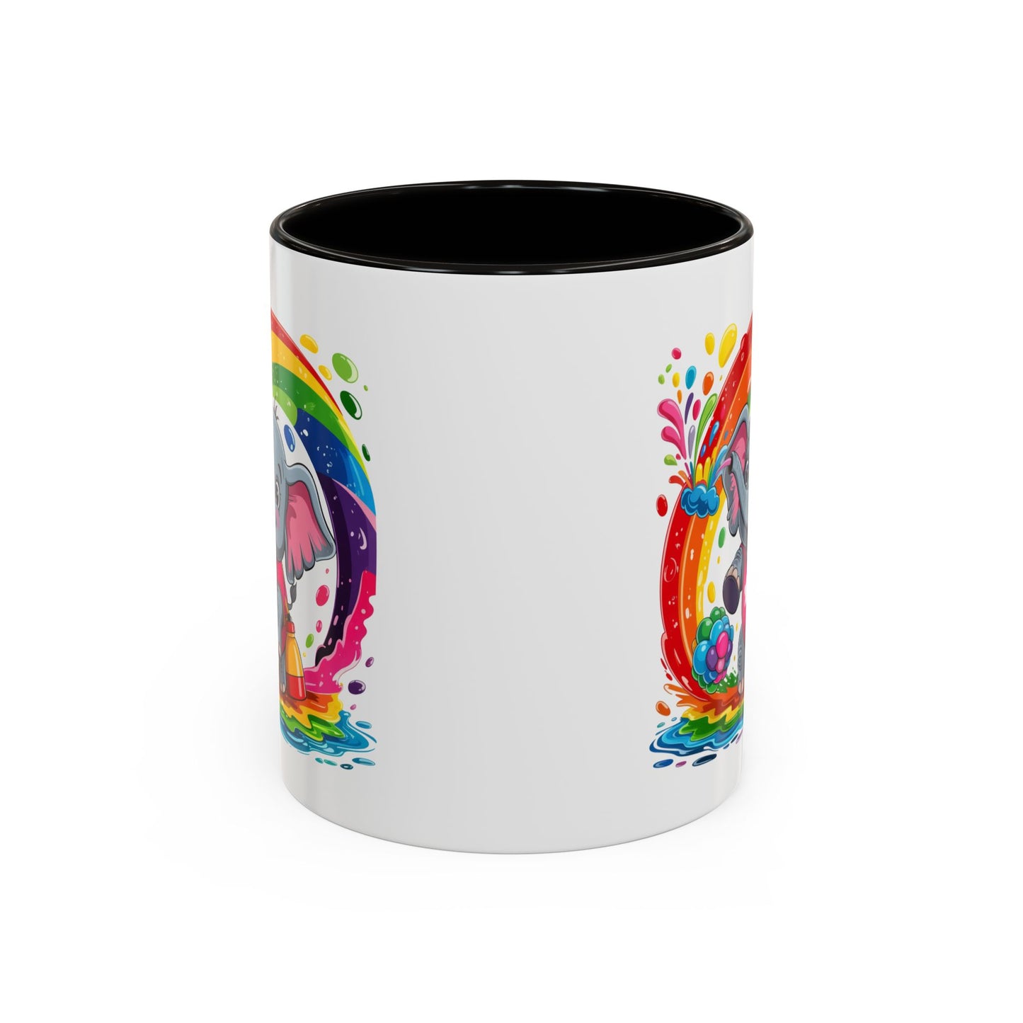 Mug Éléphant Mignon – Tasse Design Arc-en-ciel avec Éclaboussures Colorées – Cadeau Enfant 325ml
