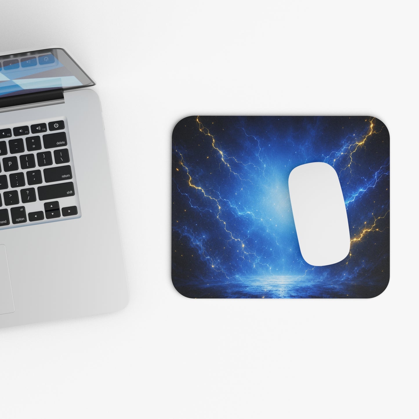 Tapis de Souris 22x18cm Éclairs Bleus – Design Énergie Électrique et Foudre – Fond Gaming Futuriste – Accessoire Bureau