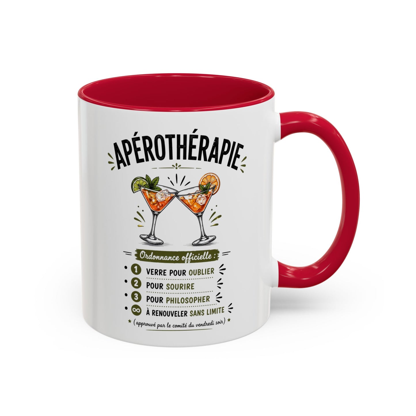 Mug Apérothérapie Drôle – Tasse Cocktail et Apéro Humoristique – Cadeau Original Amateur de Cocktails – Céramique 325ml Noir Bleu Rouge