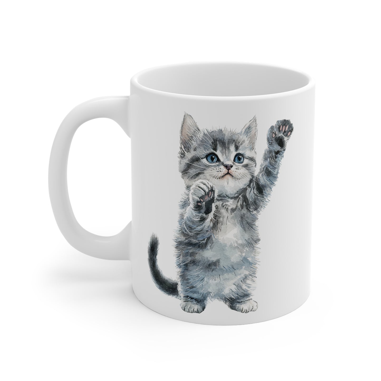 Tasse Chaton Gris Aquarelle – Mug Céramique 325 ml – Cadeau Mignon pour Amoureux des Chats