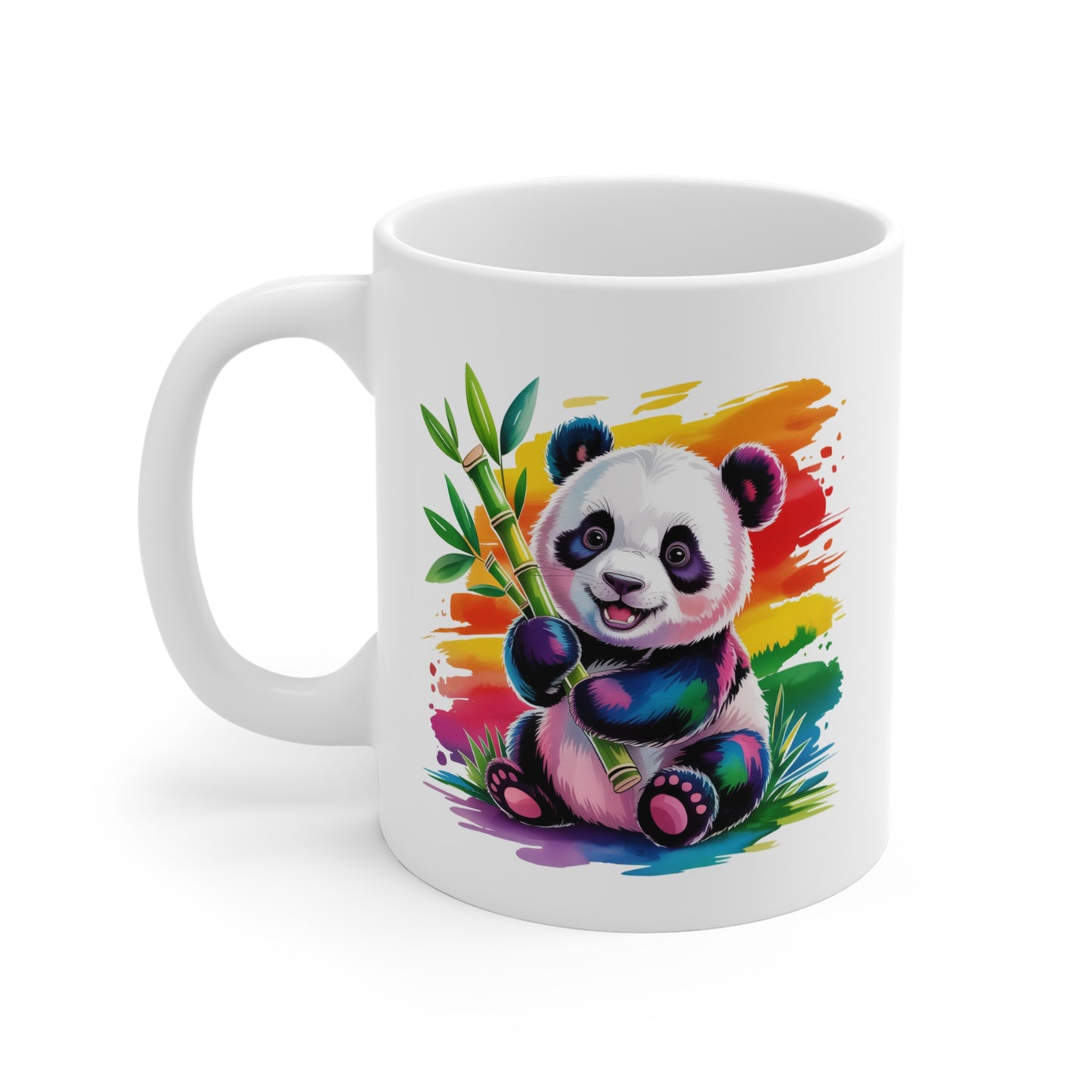 Tasse Panda Coloré – Mug Panda Arc-en-ciel avec Bambou – Design Mignon et Artistique – Cadeau Animal Fun 325ml