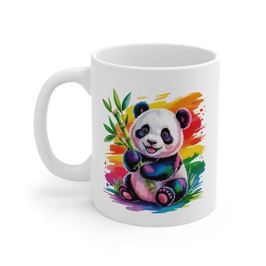 Tasse Panda Coloré – Mug Panda Arc-en-ciel avec Bambou – Design Mignon et Artistique – Cadeau Animal Fun 325ml