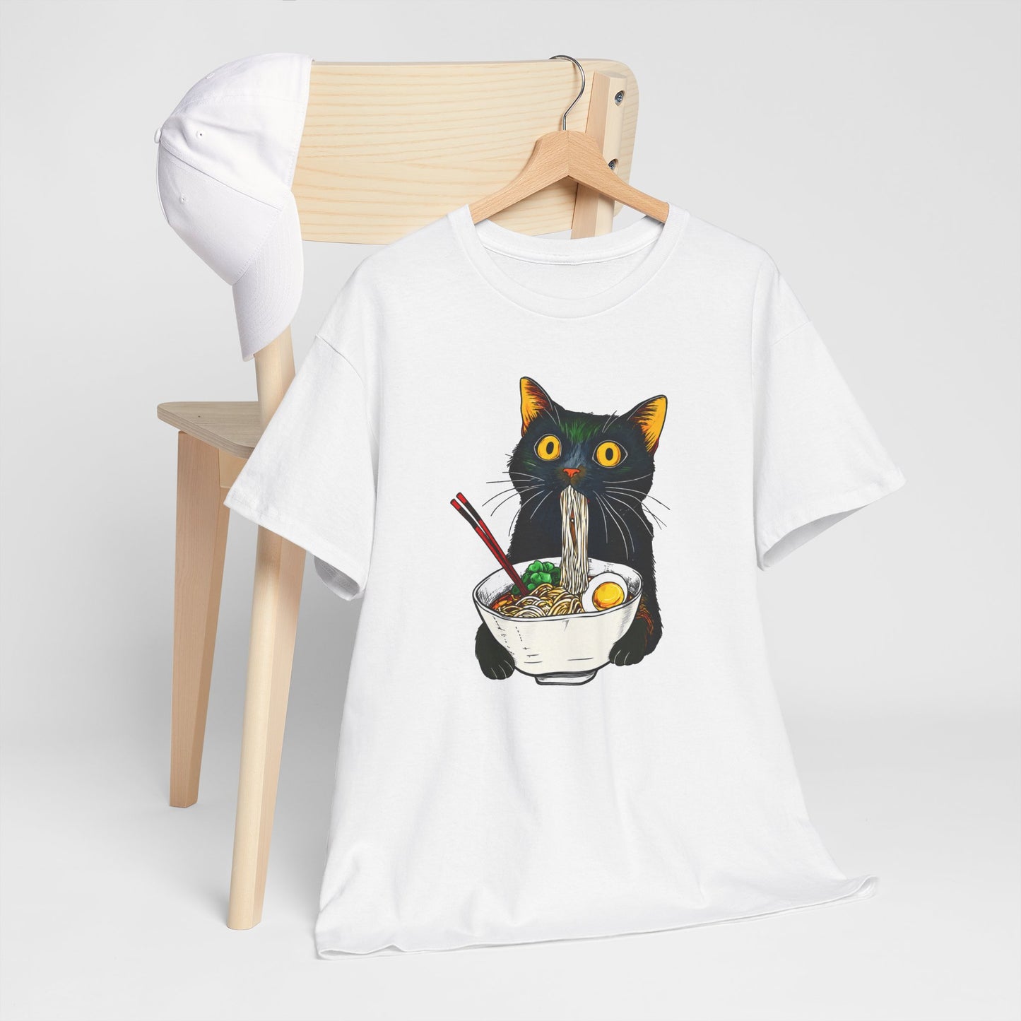 Tee Shirt Homme et Femme Chat Ramen Nouilles Japonaises Humour Félin Gourmand Idée Cadeau
