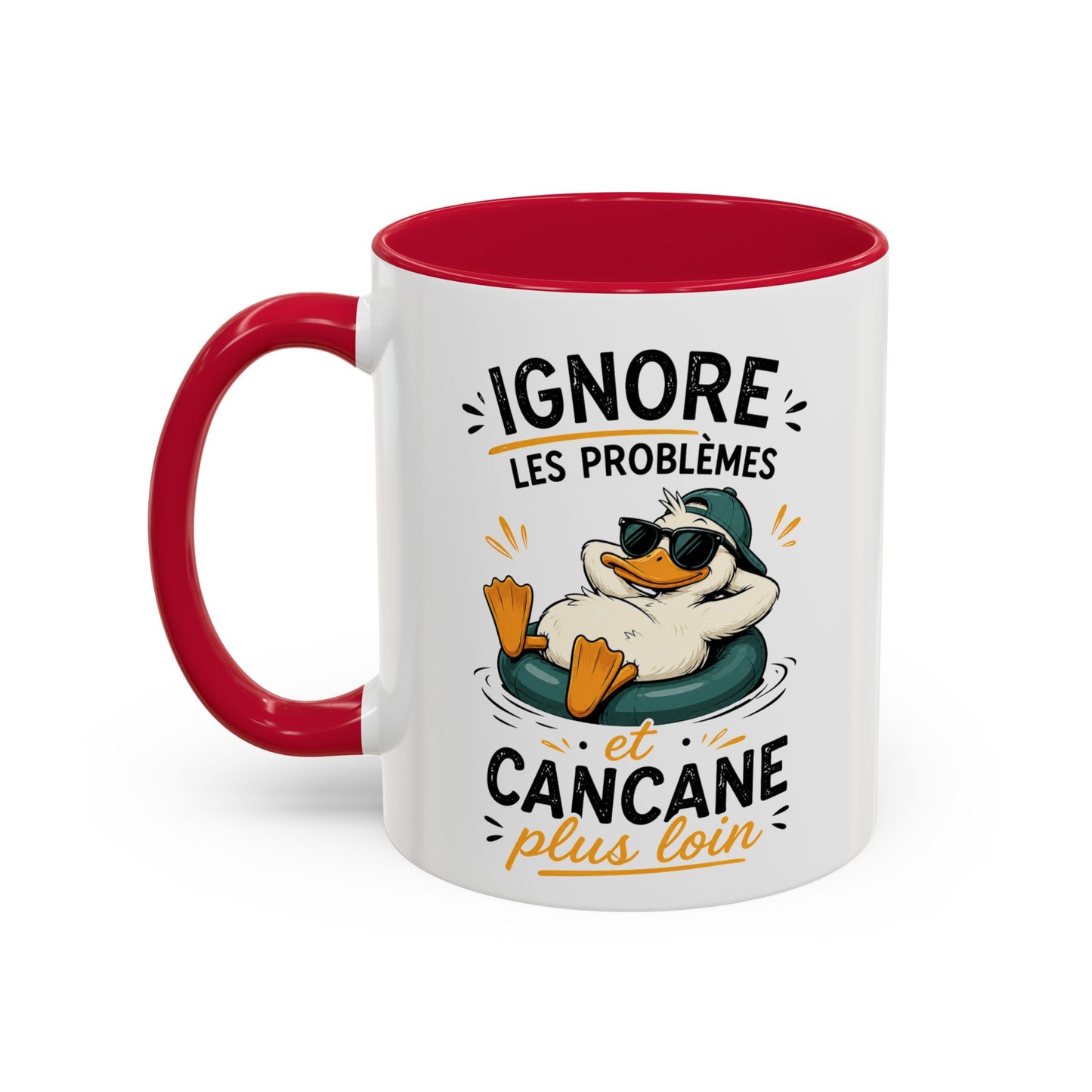 Tasse Humoristique Canard Relax – Ignore les Problèmes et Cancane Plus Loin – Mug Drôle Canard Bouée 325ml